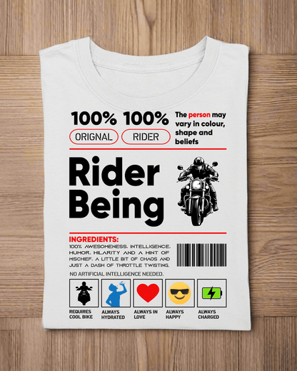 Round Neck Half Sleeve Biker T-Shirt White (Rider Being)