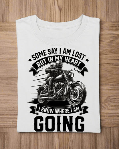 Round Neck Half Sleeve Biker T-Shirt White (Some Say I am Lost)