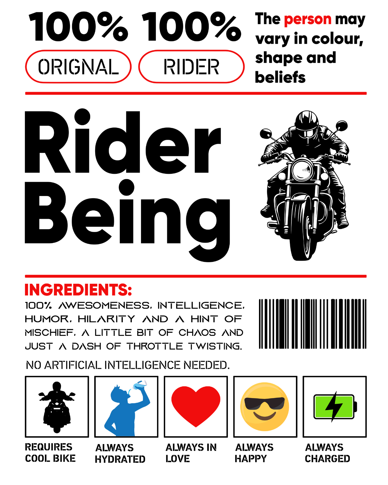 Round Neck Half Sleeve Biker T-Shirt White (Rider Being)