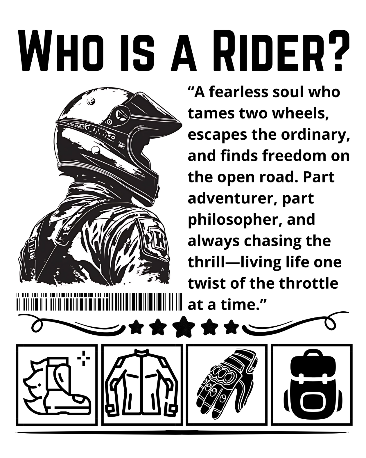 Round Neck Half Sleeve Biker T-Shirt White (Who is a Rider?)