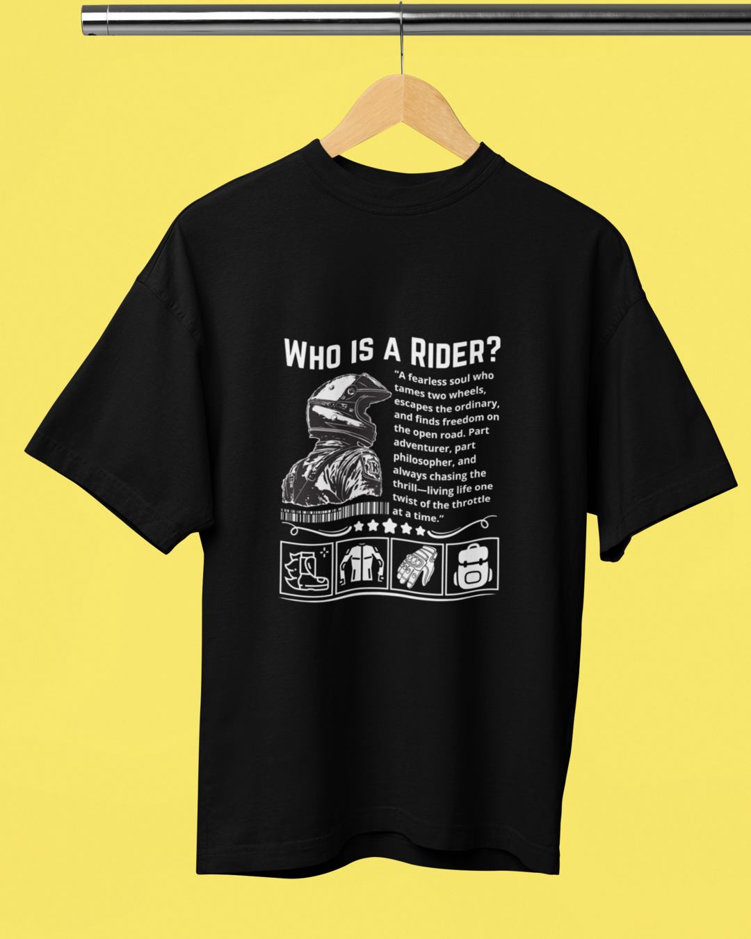 Round Neck Half Sleeve Oversized Biker T-Shirt (Who is a Rider?)