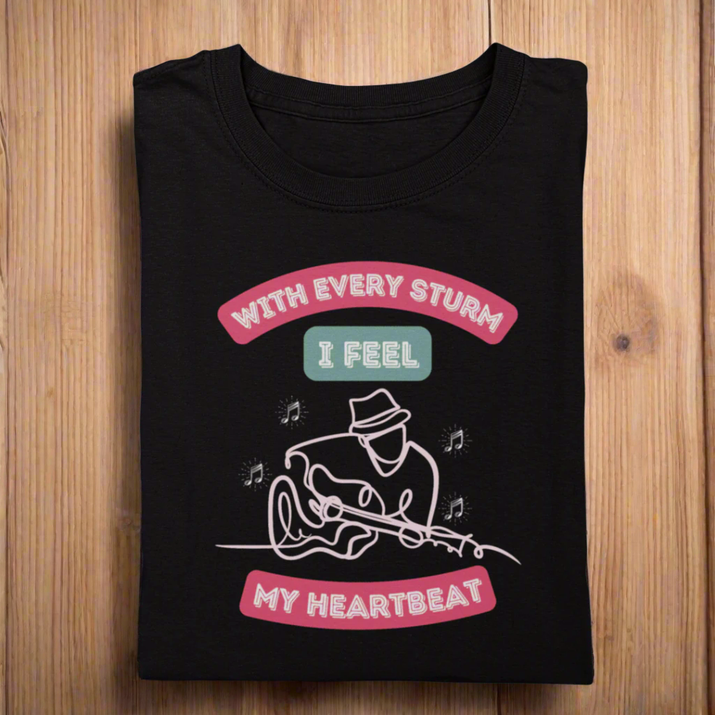 Round Neck Half Sleeve Music T-Shirt (With Every Strum I feel my heartbeat)