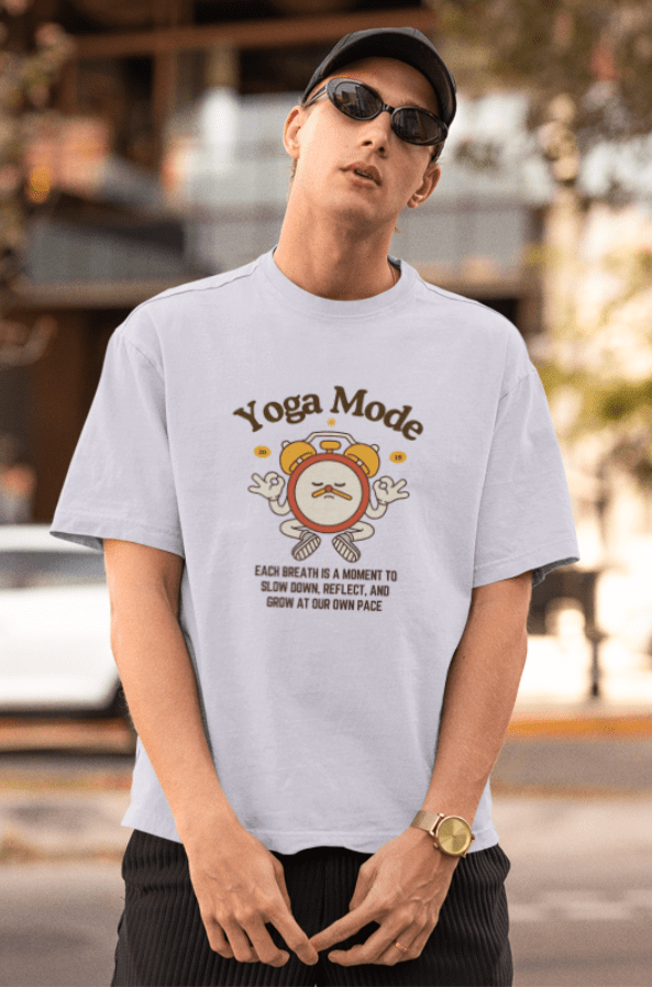 Round Neck Men Oversized T-Shirt Half Sleeve(Yoga Mode)