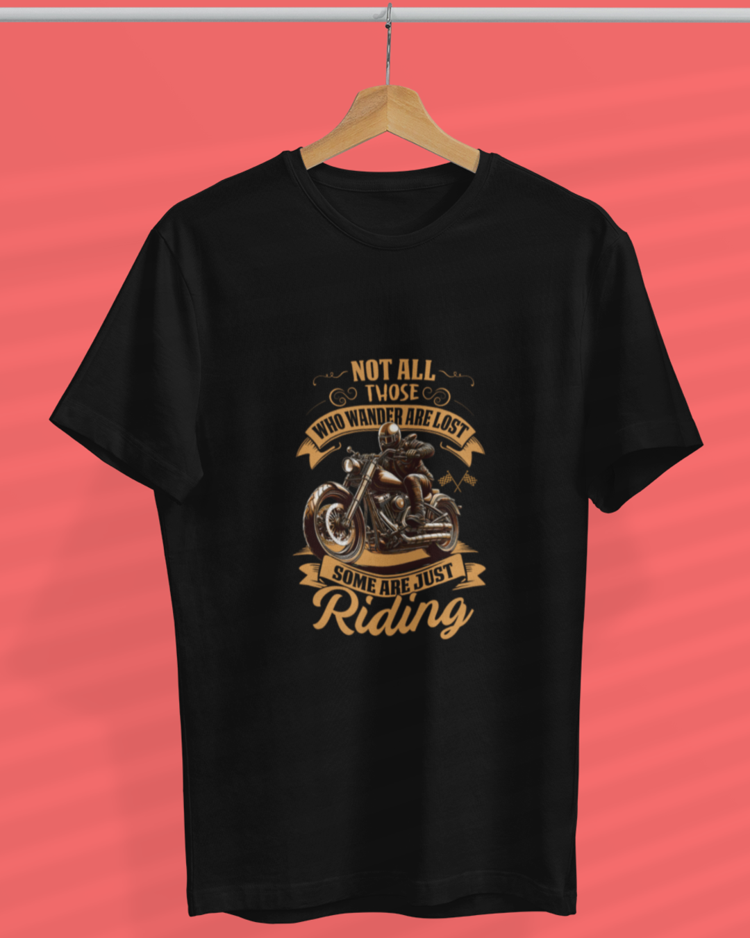 Round Neck Half Sleeve Biker T-Shirt Orange (Not all those who wander are lost)