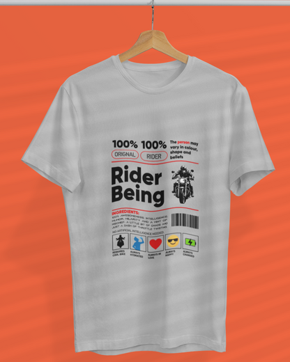 Round Neck Half Sleeve Biker T-Shirt White (Rider Being)