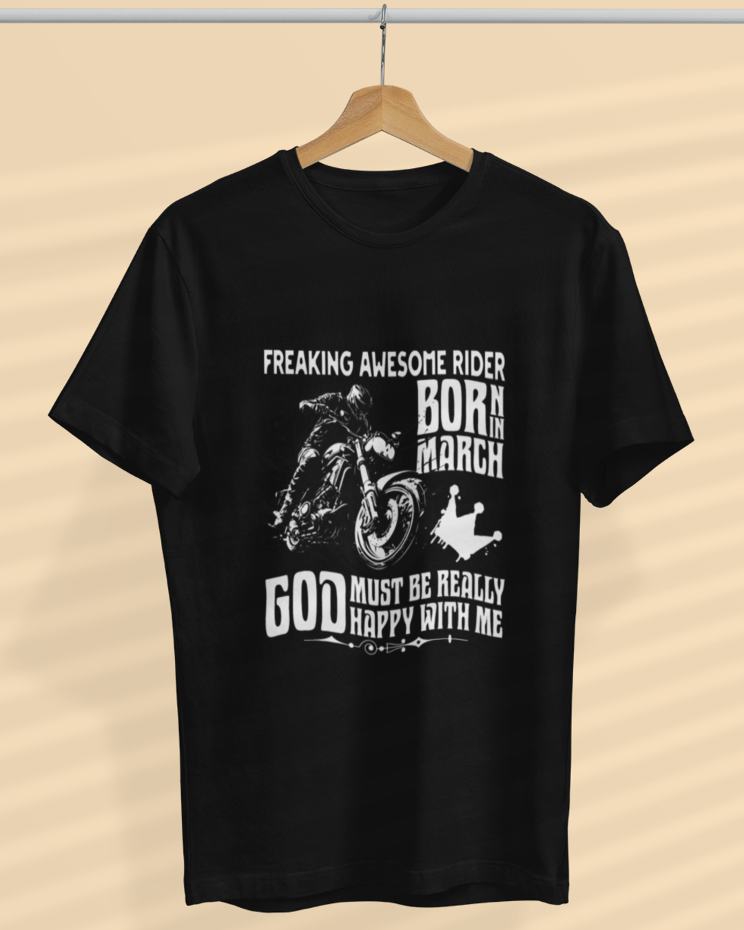 Round Neck Half Sleeve Biker T-Shirt (Freaking Awesome Rider Born in March)