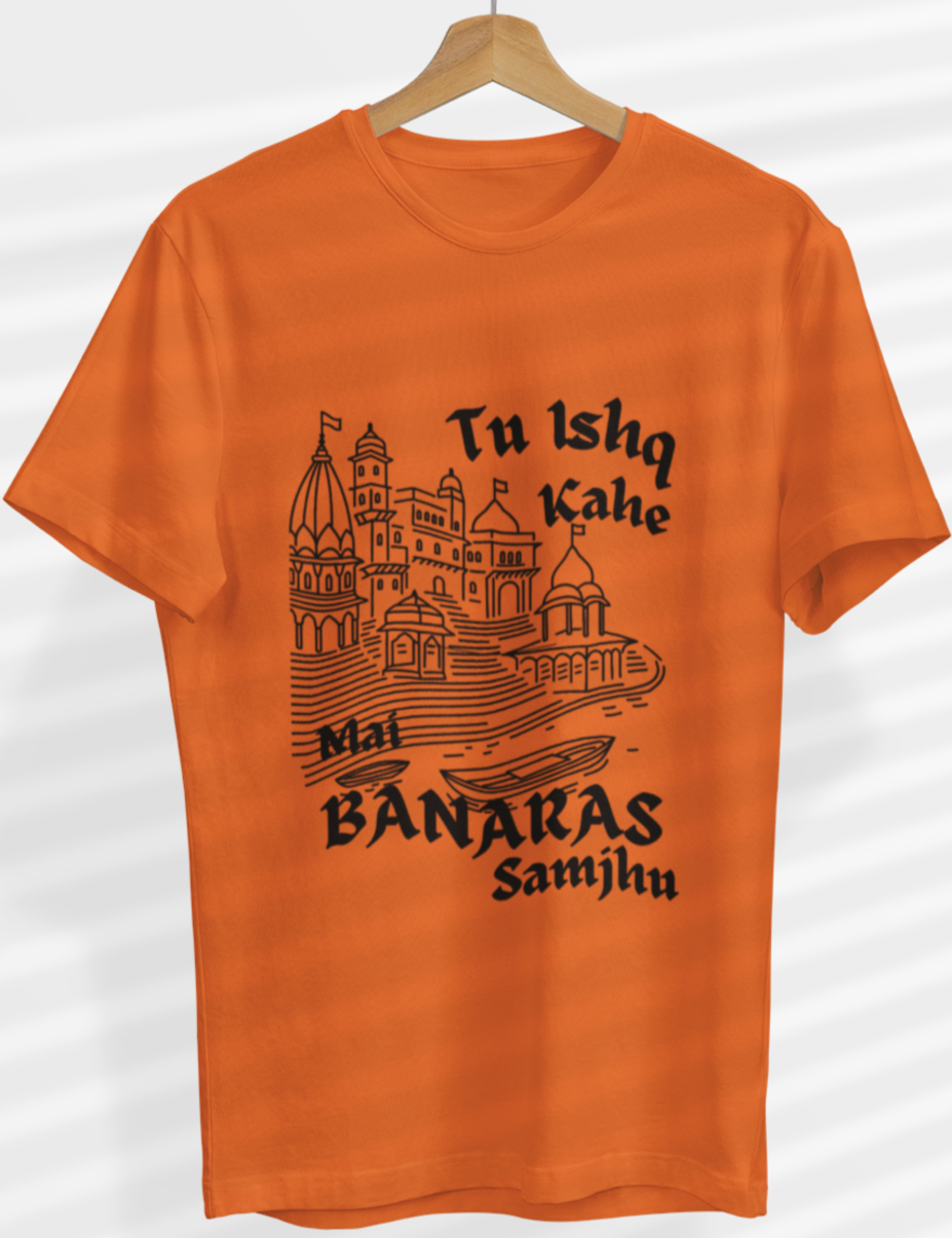 Round Neck Half Sleeve Travel T-Shirt (Tu ishq kahe mai banaras samjhu)
